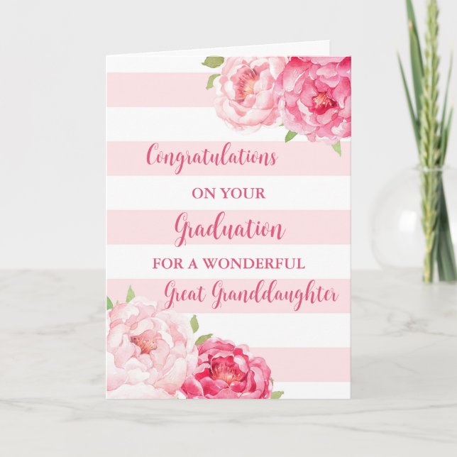 Pink Flowers Great Granddaughter Graduation Card (Front)