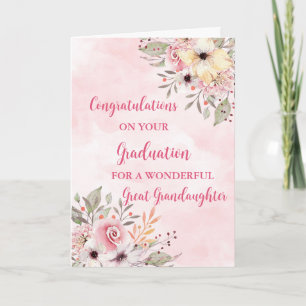 Pink Flowers Great Granddaughter Graduation Card