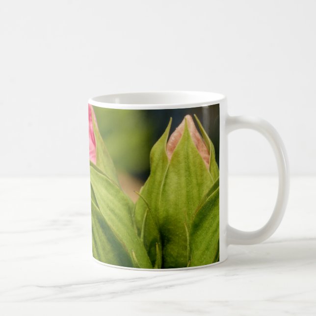 Pink Flowers Green Buds Floral  Love Photo  Mug (Right)