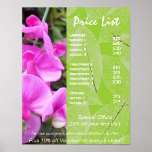Pink flowers green holistic health price list poster