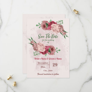 pink flowers green leaves botanical save the date