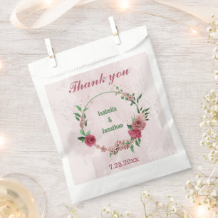 pink flowers green leaves favour bag