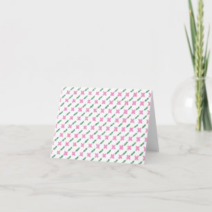 Pink Flowers Green Leaves Pattern Note Cards