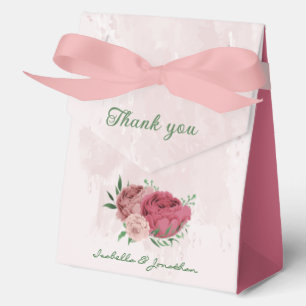 pink flowers green leaves wedding favour box