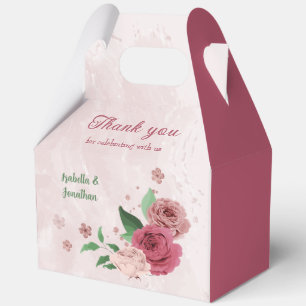 pink flowers green leaves wedding favour box