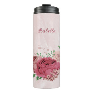 pink flowers green leaves wedding thermal tumbler