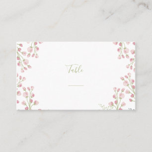 Pink flowers, green script table number place card