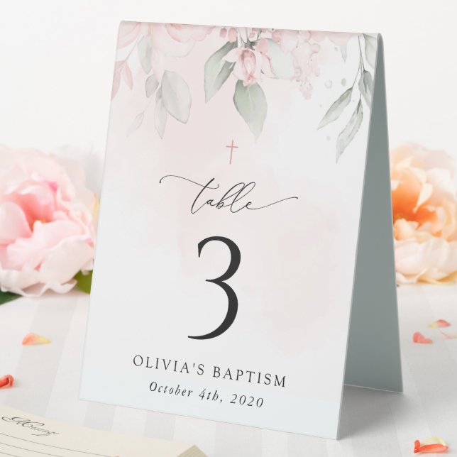 Pink Flowers, Greenery, Baptism Table Numbers (In SItu (Wedding))