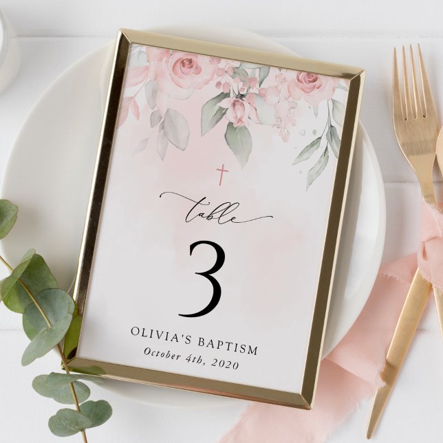 Pink Flowers, Greenery, Baptism Table Numbers (Creator Uploaded)