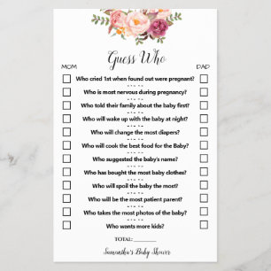 Pink Flowers Guess Who Baby Shower Game Card