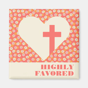 Pink Flowers Heart & Cross Women's Christian Magnet