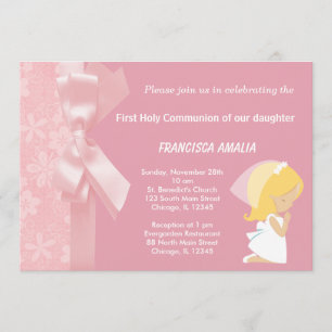 Pink Flowers Holly Communion Invitation