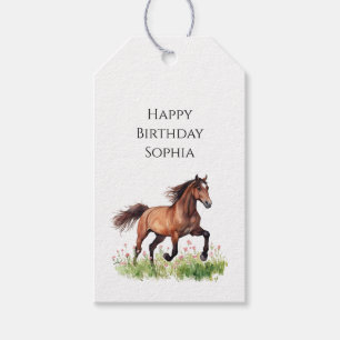 Pink Flowers Horse Cowgirl Birthday Gift Tags
