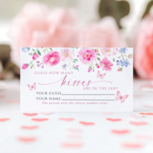 Pink Flowers How Many Kisses Shower Game card