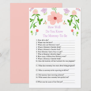 Pink Flowers How well do you know baby shower game