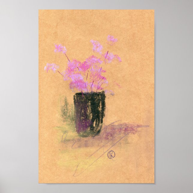 Pink flowers in a black vase poster (Front)