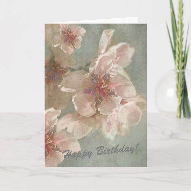 Pink Flowers in a Gentle Background Birthday  Card (Front)
