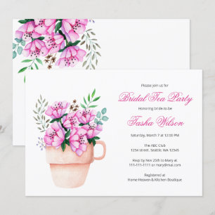 Pink Flowers in a Teacup Bridal Shower Tea Party Invitation