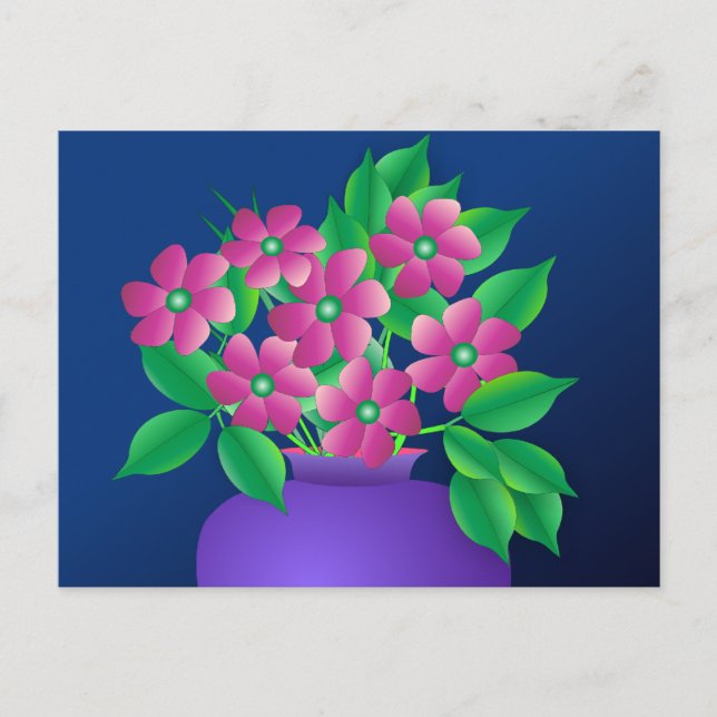 Pink Flowers in a Vase Postcard (Front)