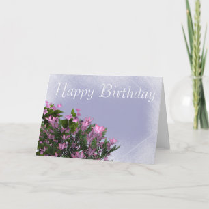 Pink Flowers in Blue Sky Happy Birthday Card