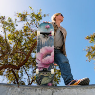 Pink Flowers in the Forest Skateboard