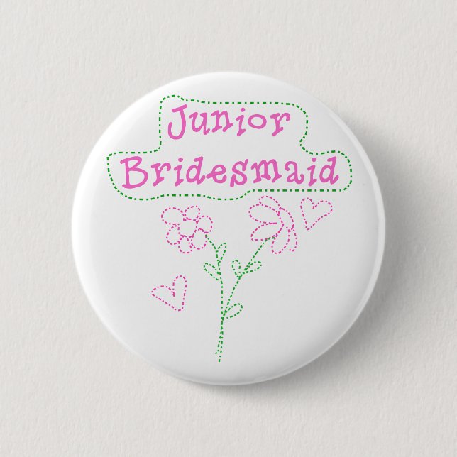 Pink Flowers Junior Bridesmaid 6 Cm Round Badge (Front)