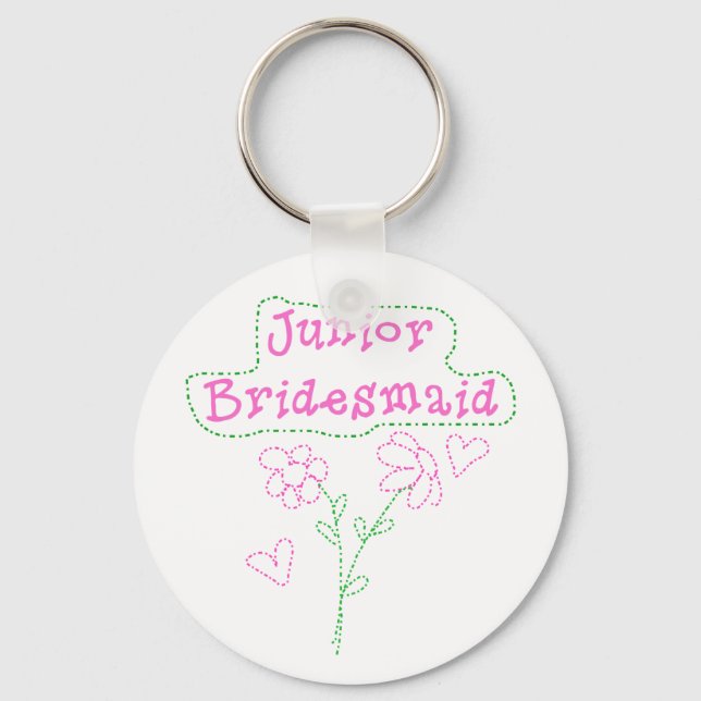Pink Flowers Junior Bridesmaid Key Ring (Front)
