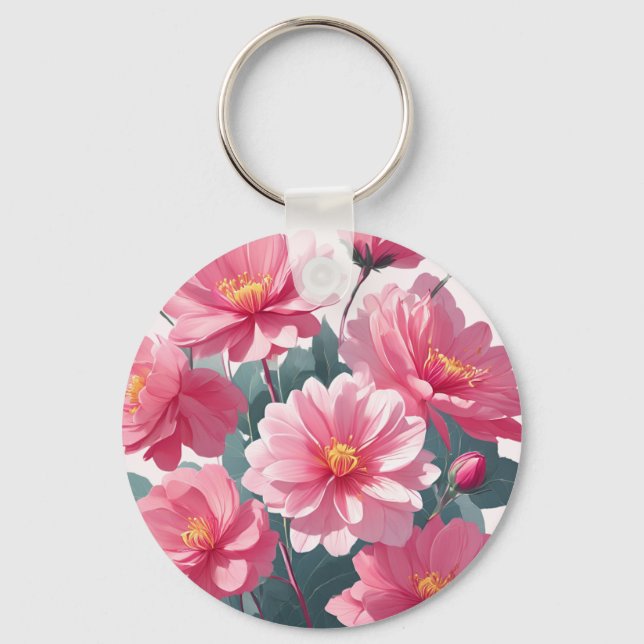 Pink Flowers Key Ring (Front)