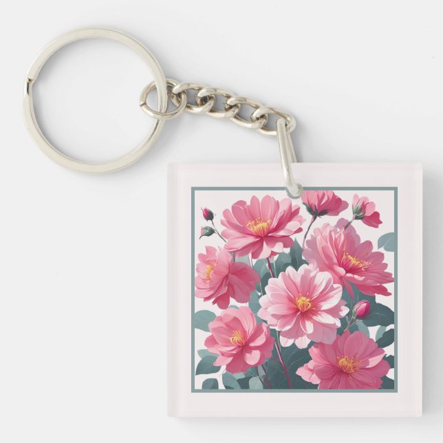 Pink Flowers Key Ring (Front)