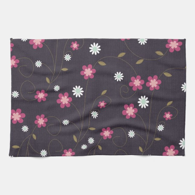 Pink Flowers Kitchen Towel (Horizontal)