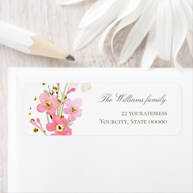 pink flowers label return address label (Insitu)