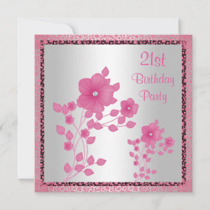 Pink Flowers & Lace 21st Birthday Party Invitation