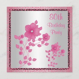 Pink Flowers & Lace 80th Birthday Party Invitation