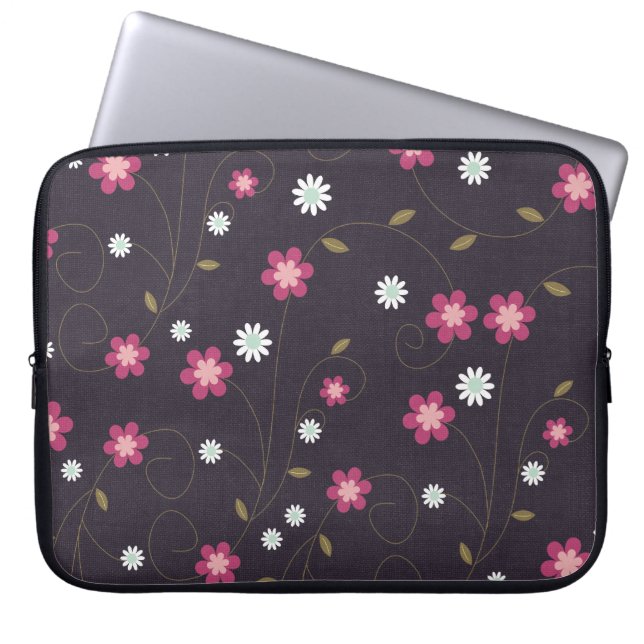 Pink Flowers Laptop Sleeve Protective Case (Front)