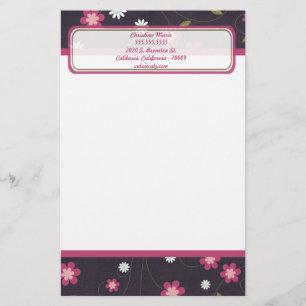 Pink Flowers Letterhead Stationery