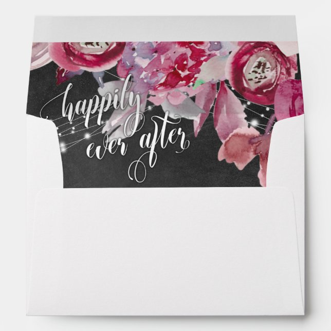 Pink Flowers Lights Chalkboard Happily Ever After Envelope (Back (Bottom))