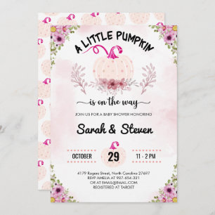 Pink Flowers Little Pumpkin Baby Girl Shower Invitation