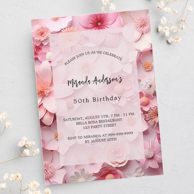 Pink flowers luxury birthday invitation (Creator Uploaded)