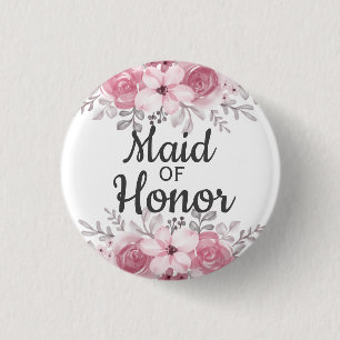 Pink Flowers maid of honour  3 Cm Round Badge