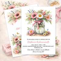 Pink Flowers Mason Jar Birthday Party |