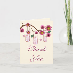 Pink Flowers Mason Jars Thank You Card