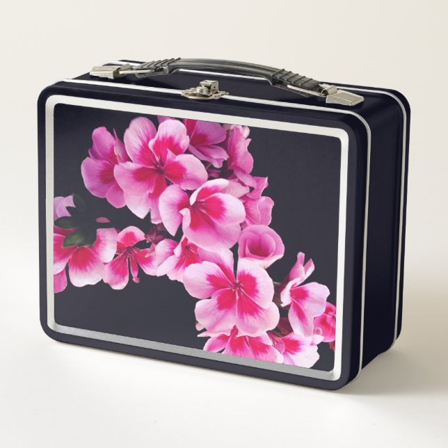 Pink flowers metal lunch box (Front)