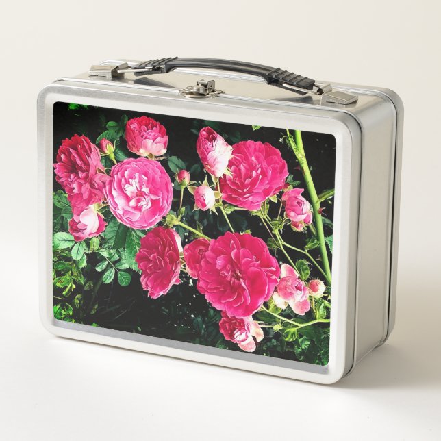 Pink flowers metal lunch box (Front)