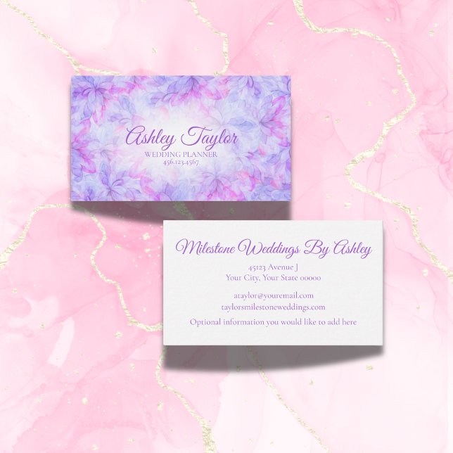 Pink Flowers Modern Watercolor Professional Business Card (A vibrant watercolor pink and purple modern floral design sure to capture attention)