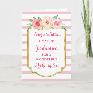 Pink Flowers Mother in Law Graduation Card