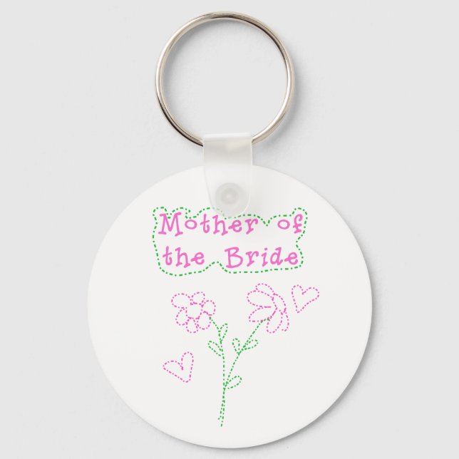 Pink Flowers Mother of Bride Key Ring (Front)