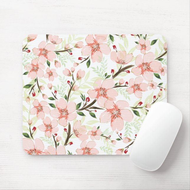 Pink flowers mouse pad (With Mouse)