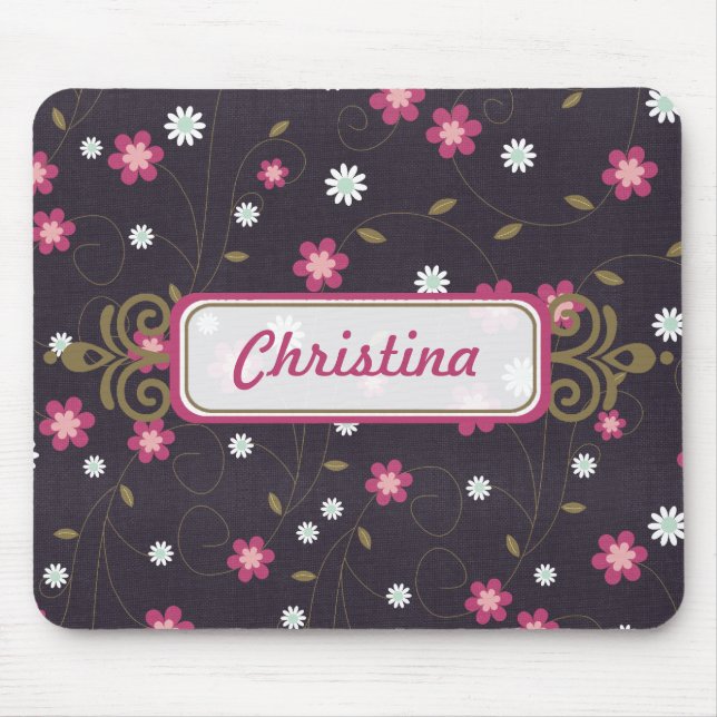 Pink Flowers Mousepad (Front)