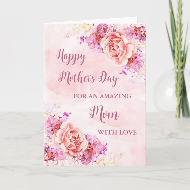 Pink Flowers Mum Happy Mother's Day Card (Front)