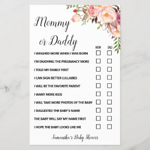 Pink Flowers Mum or Dad Said Baby Shower Game card